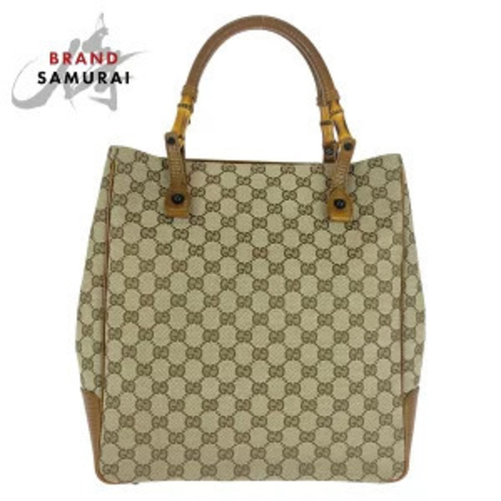 Gucci Bamboo Tote Bag Shoulder Beige Brown Black GG Canvas
